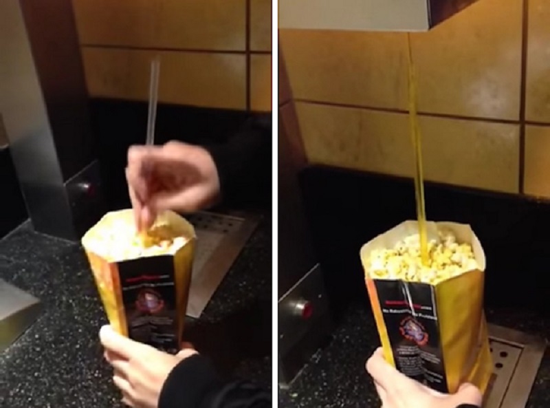 Use a Straw to Butter Your Popcorn More Evenly-15 Awesome Secret Movie Theater Hacks You Don't Know
