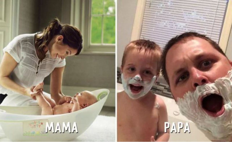 Bath Time - Mom vs. Dad-15 Hilarious Differences Between Mom And Dad