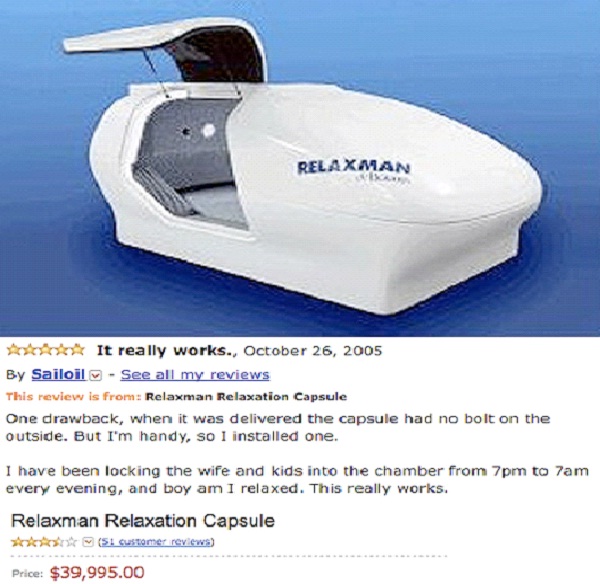 Relaxation Relaxman Capsule-Really Bizarre Things/Services You Didn't Know You Could Buy Online