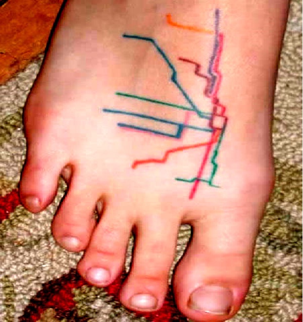 Subway lines-Craziest Foot Tattoos