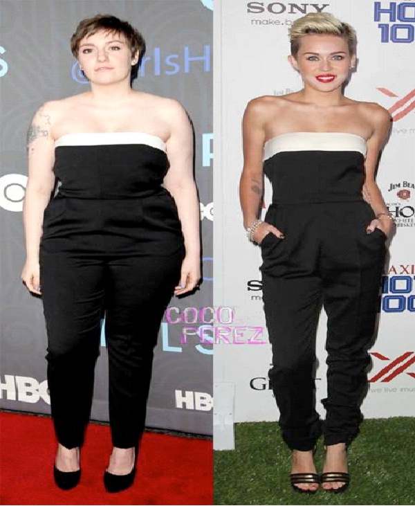 Lena Dunham or Miley Cyrus-Celebrities Who Wore The Same Dress At The Same Time Unknowingly