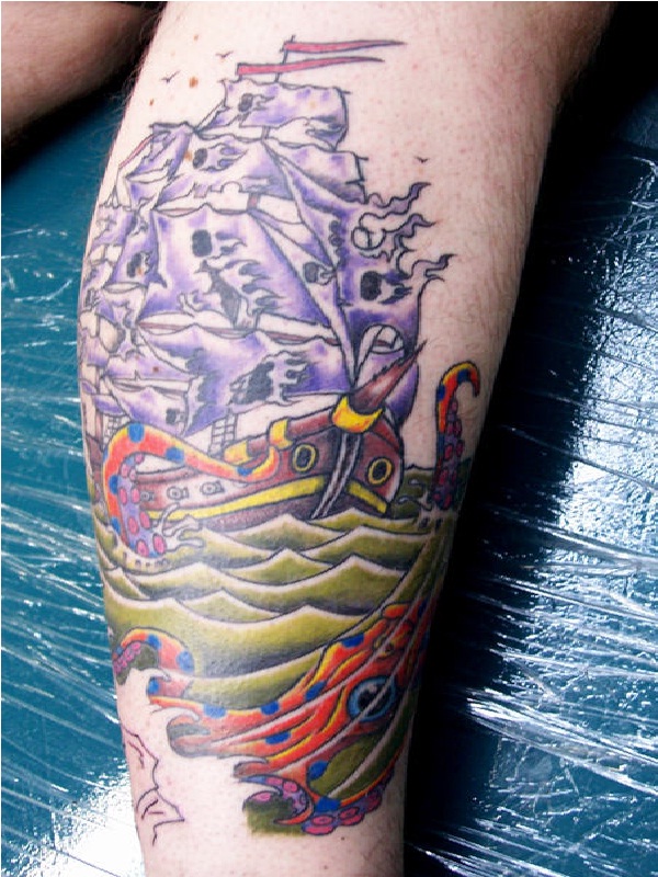 Colorful Ship-Pirate Tattoos