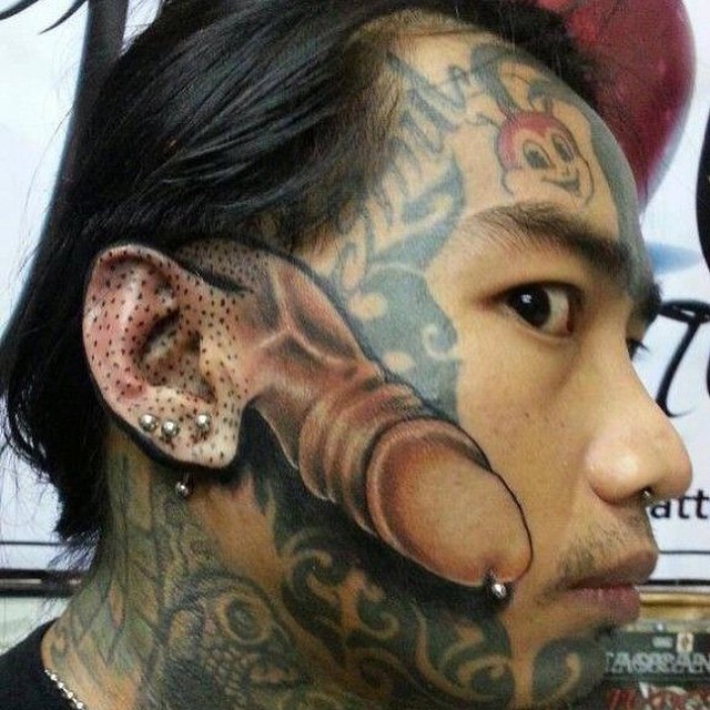 Gosh, a Dick Tattoo-15 People With Terrible Face Tattoos