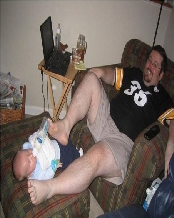 Father Feeding Baby with his Foot-Worst Parenting Fails
