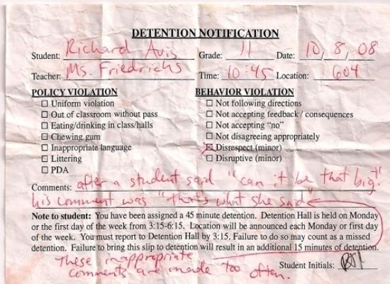 12 Funniest Detention Slips Ever