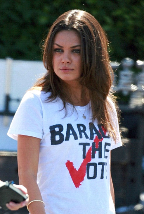 Mila Kunis-12 Celebrities Wearing Funny T-Shirts