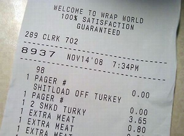 What kind of turkey?-Funniest Receipts Of All Time