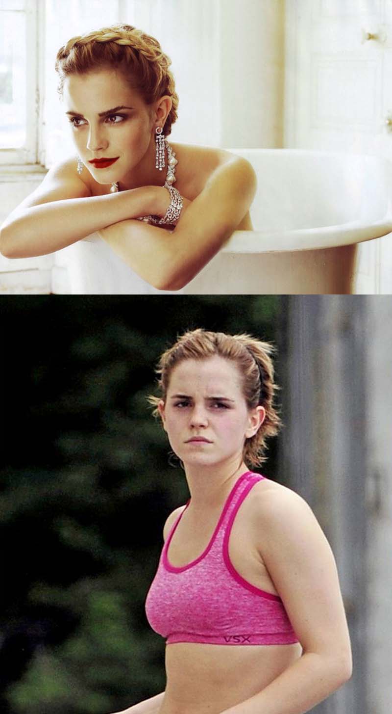 Emma Watson-15 Celebrities With And Without Makeup
