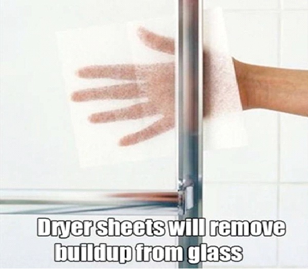 Dryer Sheet Removes Buildup From Glass-Simple But Genius Ideas