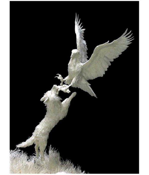 Wolf Fight Eagle-Most Amazing Paper Sculptures