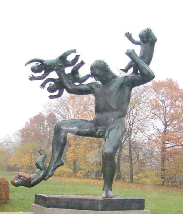Man Chasing Four Geniuses-Bizarre Statues Created From Your Nightmares