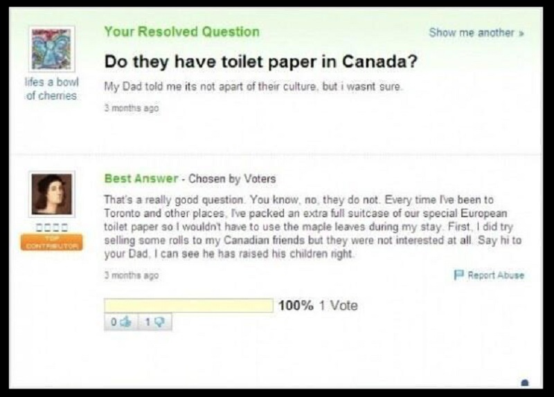 Do They Have Toilet Paper in Canada?-15 Dumb Yahoo Questions That Will Make You Cringe