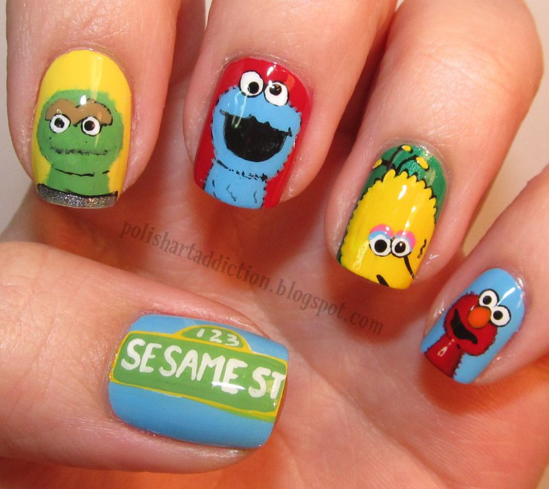 Sesame Street Nails-15 Amazing Nail Arts That You Must Try Once In Your Life