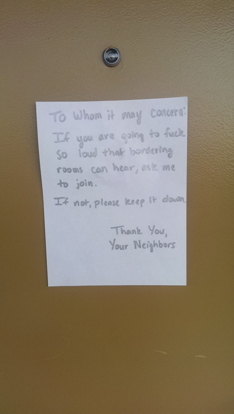 A Warning Note of Its Kind-15 Funniest Notes Ever Left For Neighbors Having Sex Very Loud