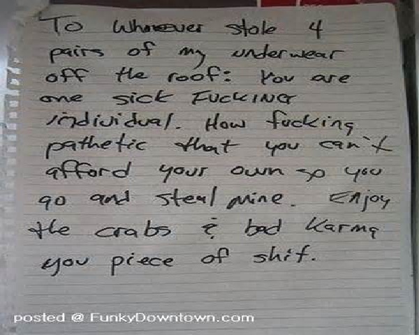 The underwear thief-Funniest Notes To Thief