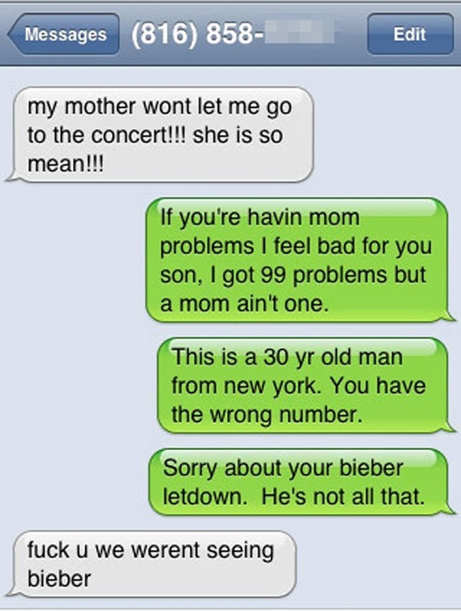 The Bieber text-Funny Ways To Respond To A Wrong Number Text