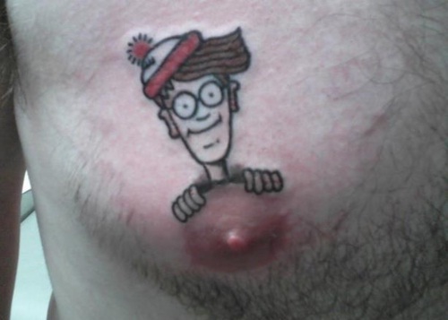 Ahhh there he is-12 Funniest Nipple Tattoos Ever Done On Humans 