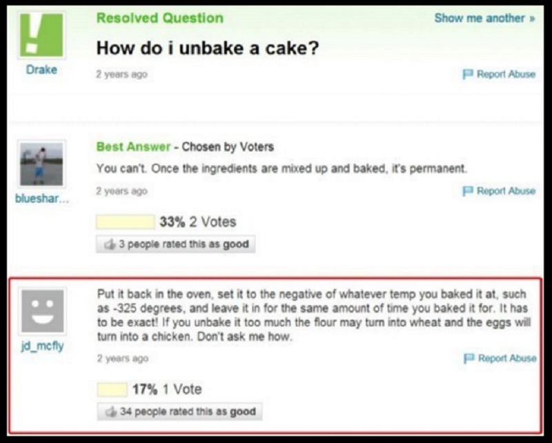 This Person Who Wants to Unbake a Cake-15 Dumb Yahoo Questions That Will Make You Cringe
