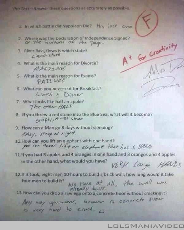 A creative pass-Funny Exam Answers