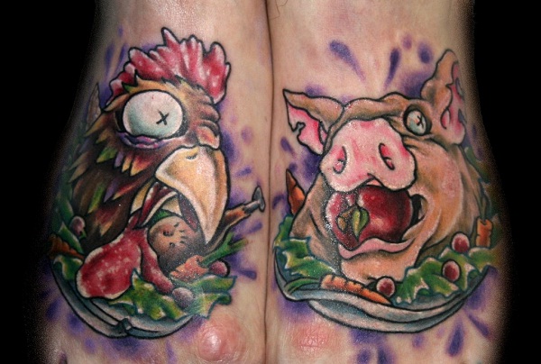 A rooster and a pig-Things You Didn't Know About Tattoos