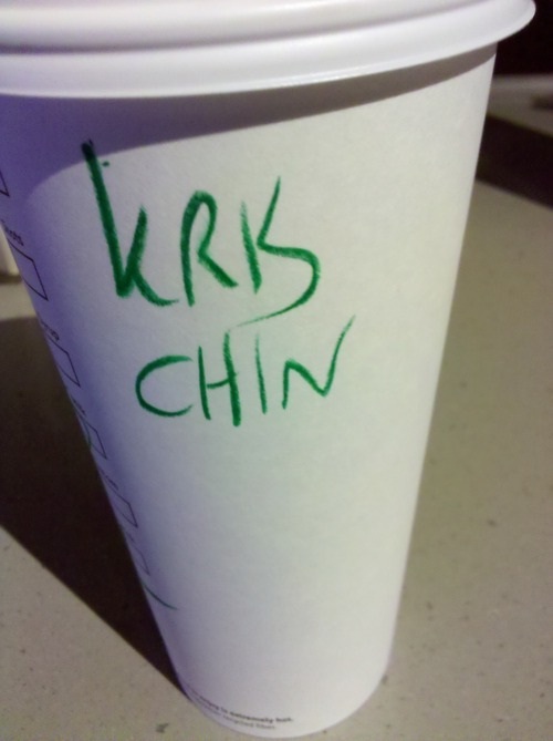 What about Kris eyebrow?-Funny Starbucks Cup Spelling Fails
