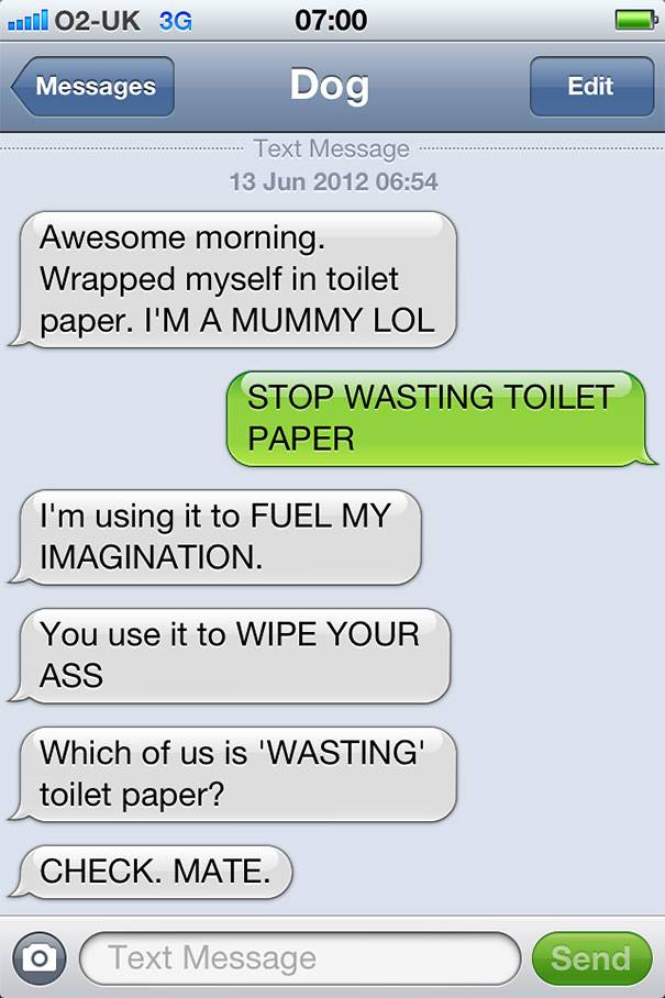 Who is Wasting the Toilet Paper?-15 Hilarious Dog Texts