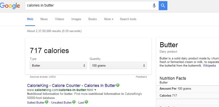 Check Nutritional Information of Foods-15 Google Hacks That Make Your Life Simpler