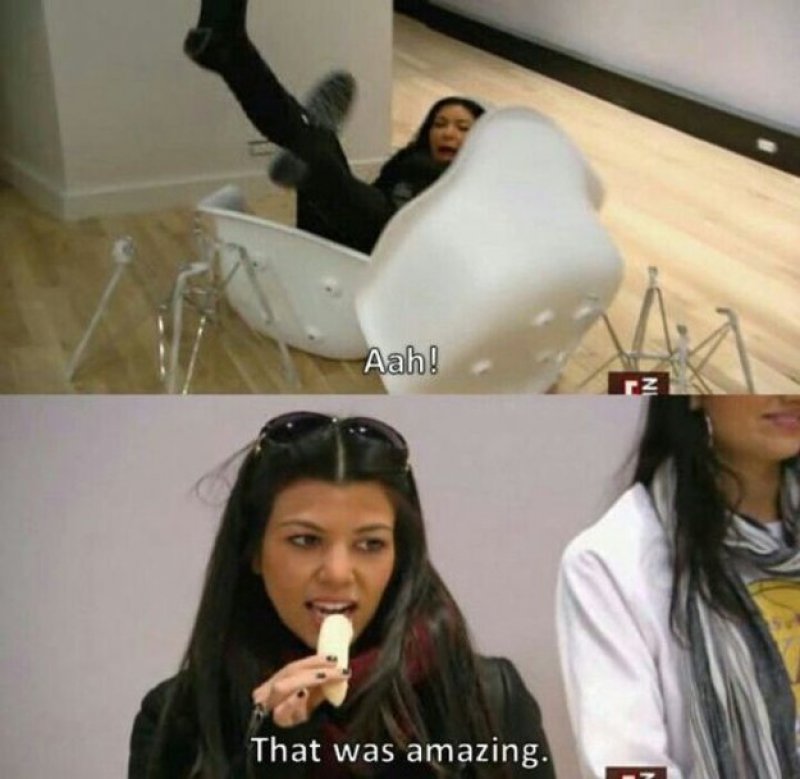 Her Reaction When Kim Fell off Her Chair-15 Images That Show Kourtney Kardashian Is A Completely Hilarious Bitch