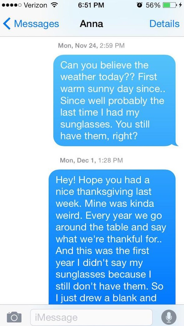 Taking This Thing into an All New Level-Guy Whose Sunglasses Got Stolen After A One Nightstand Texts The Girl For A Year.