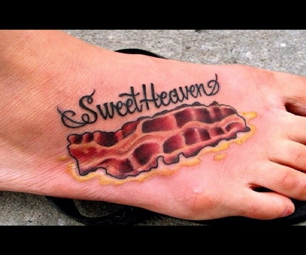 Heaven is a bacon sandwich-Craziest Foot Tattoos