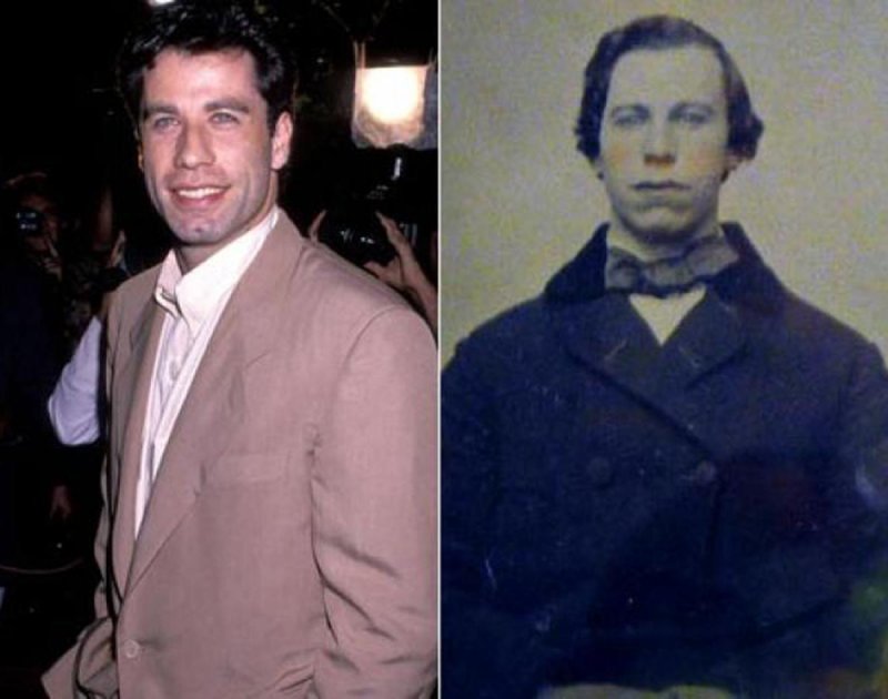 John Travolta and an Unknown Man from Civil War Era-15 Celebrities Who Look Like People From Past
