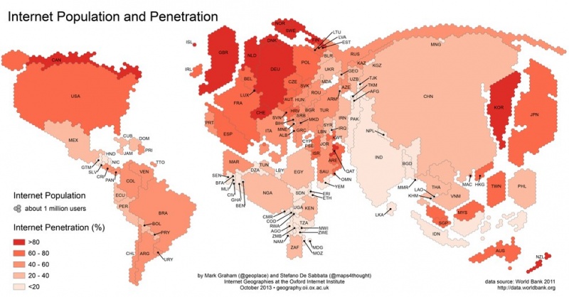 Map Showing Internet Penetration Around the World-15 Maps That Will Change The Way You See The World