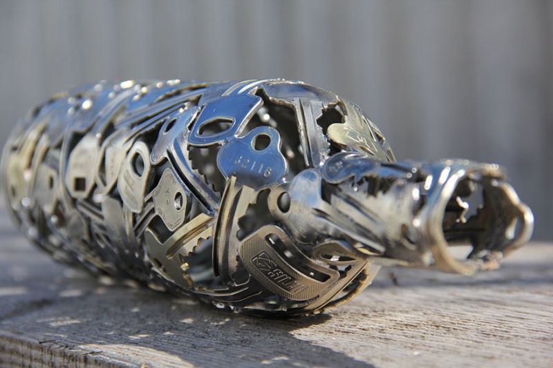 Wine Bottle Made out of Keys-15 Beautiful Items That Are Carved Out Of Scrap