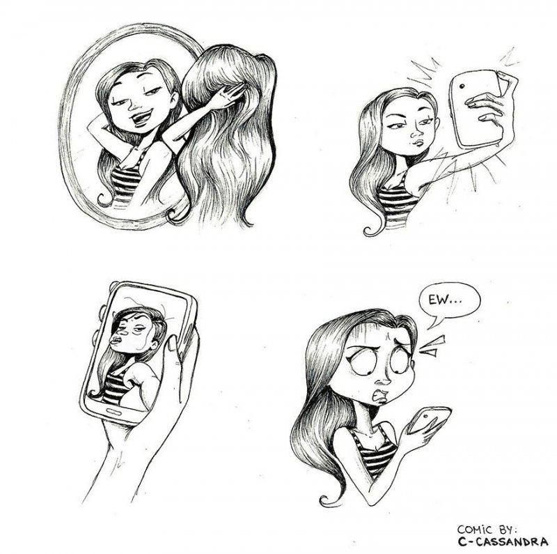 Taking Selfies-15 Comics That Perfectly Illustrate Everyday Struggles Of A Woman