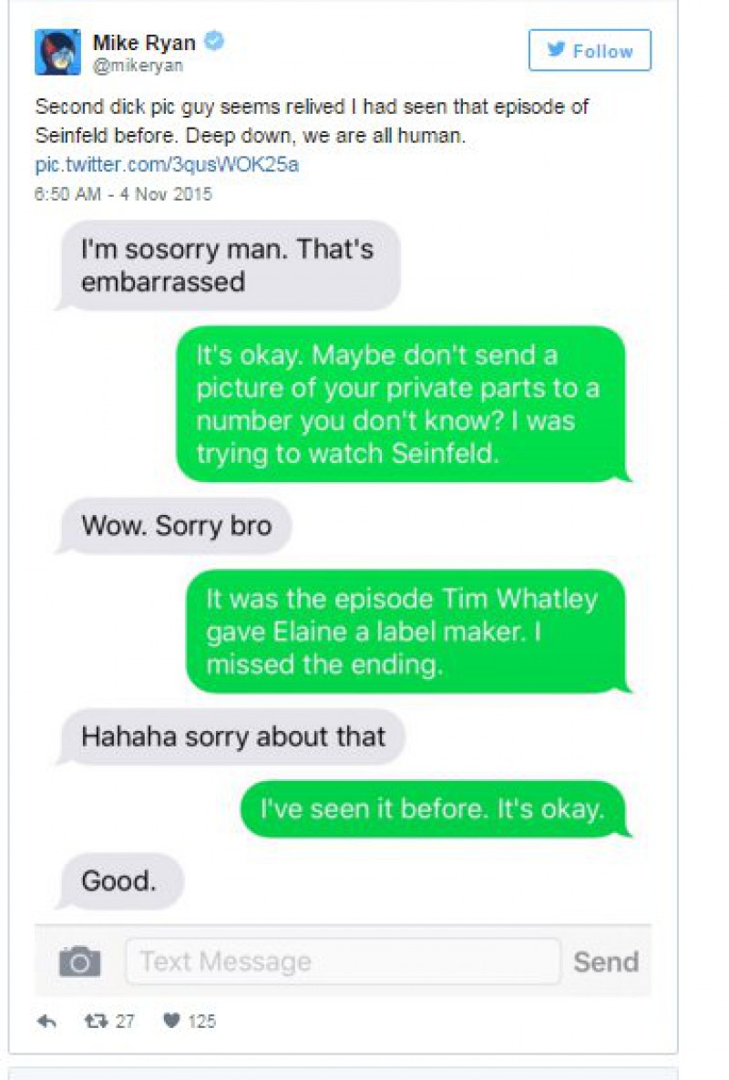 It's Not Going to End Anytime Soon-Guy Hilariously Replies To Dick Pics He Got After A Stranger Gave Out His Number On Tinder
