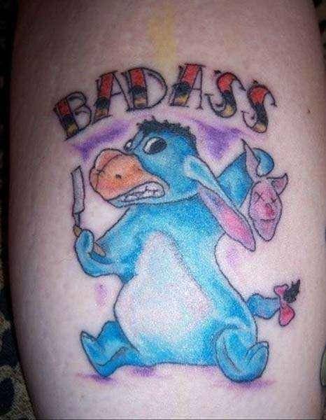Badass Eeyore-15 Most Inappropriate Disney Tattoos Found On The Internet