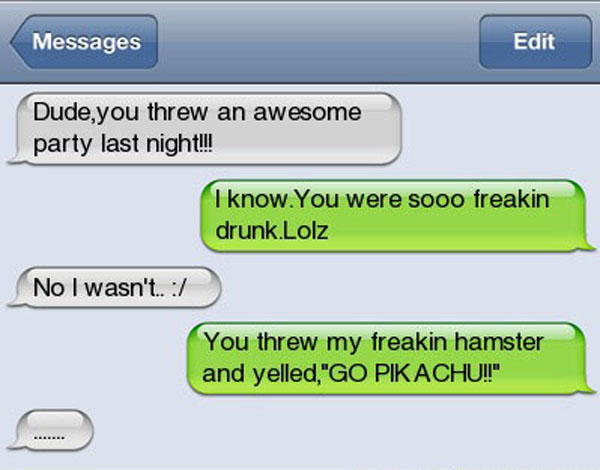 Go Pikachu, Go!-15 Funniest 'The Morning After Hangover' Texts 