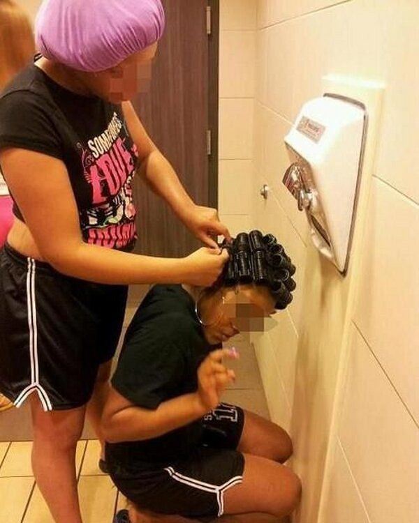 Using a Hair Dryer is Too Mainstream-15 Strangest Moments Ever Caught In Restrooms