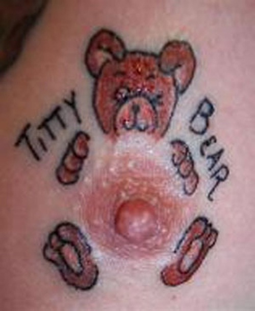 Yay for titty bear-12 Funniest Nipple Tattoos Ever Done On Humans 
