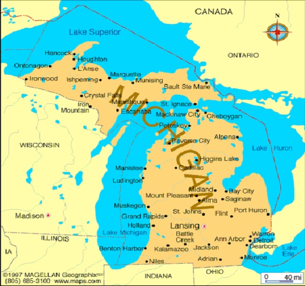 Michigan - 9,895,622-US States With Highest Population