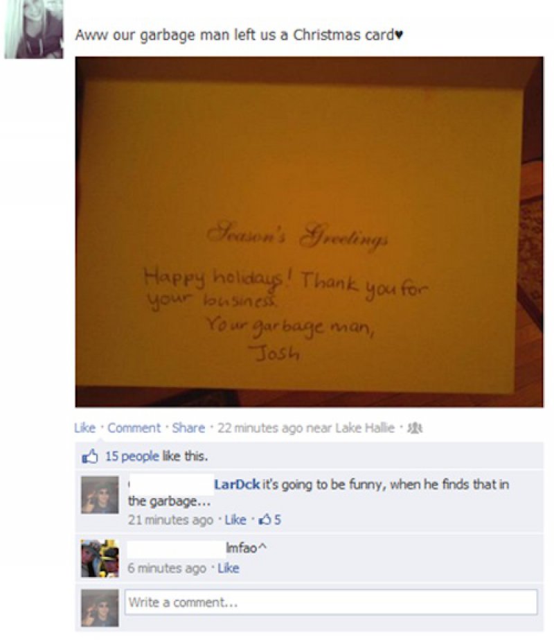 This Garbage Man's Christmas Card! -15 Hysterical Facebook Photo Comments Ever