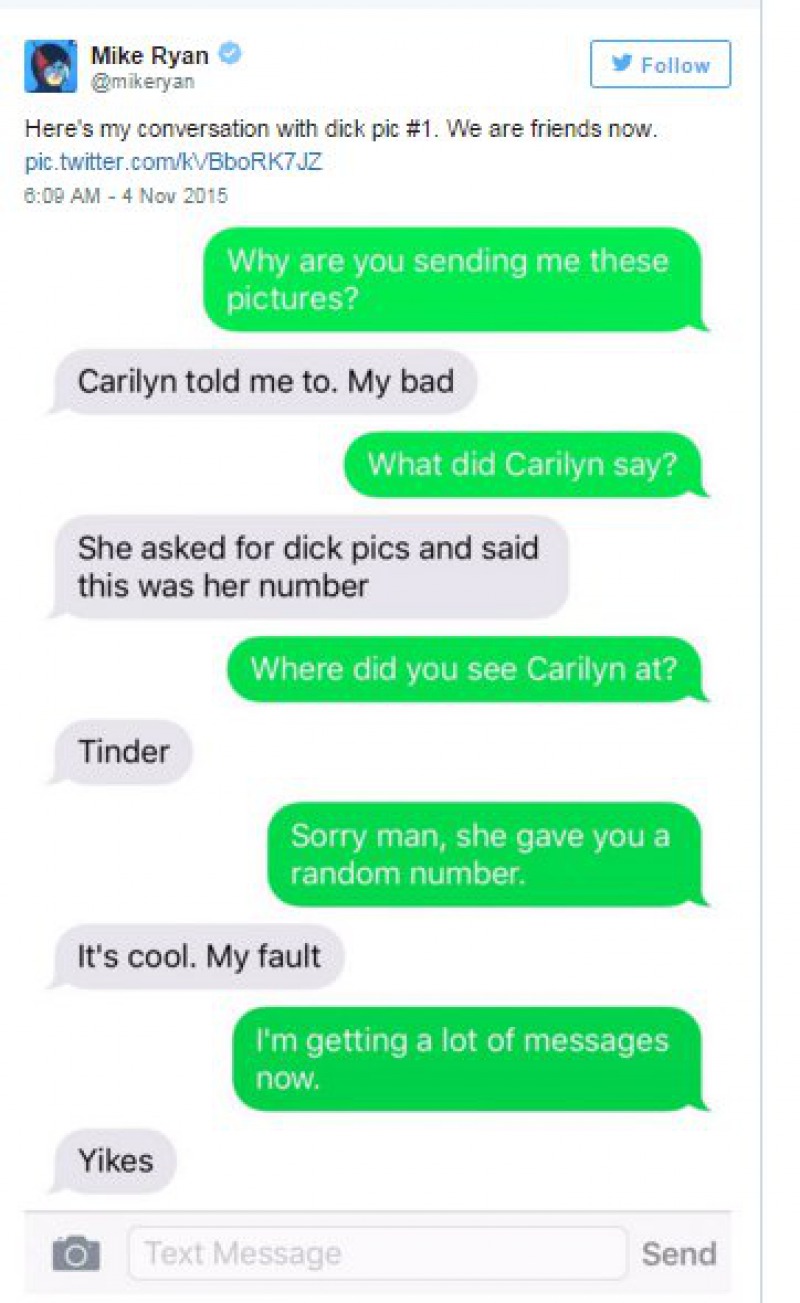 Ryan Befriended a Guy Who Sent Him D*ck Pic-Guy Hilariously Replies To Dick Pics He Got After A Stranger Gave Out His Number On Tinder