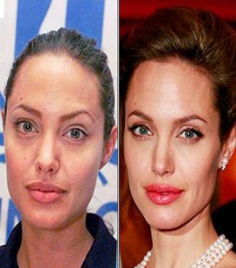 Angelina Jolie-15 Celebrities With And Without Makeup