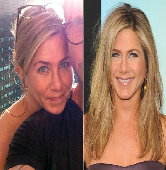 Jennifer Aniston-15 Celebrities With And Without Makeup