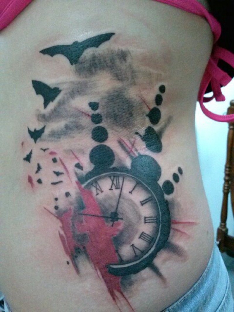 This Trash Polka Clock-12 Trash Polka Tattoos You Need To See If You Are Planning To Get One