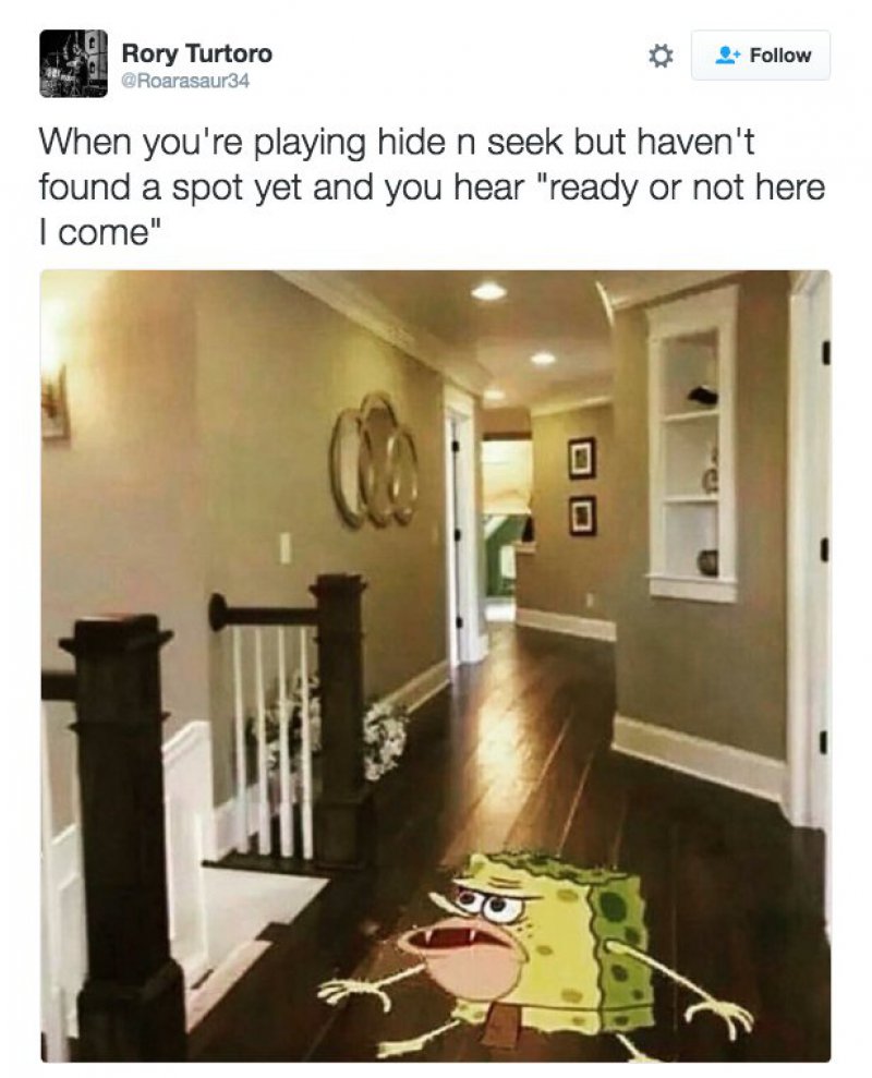 When You Are Playing Hide-and-Seek-12 Funny Caveman SpongeBob/ Spongegar Memes