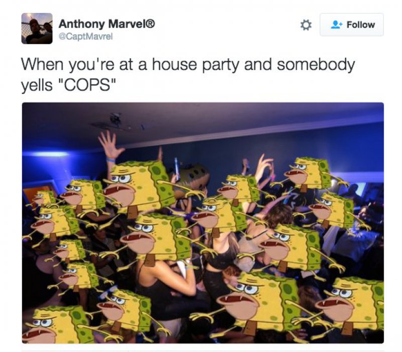 When You Are At A Party-12 Funny Caveman SpongeBob/ Spongegar Memes