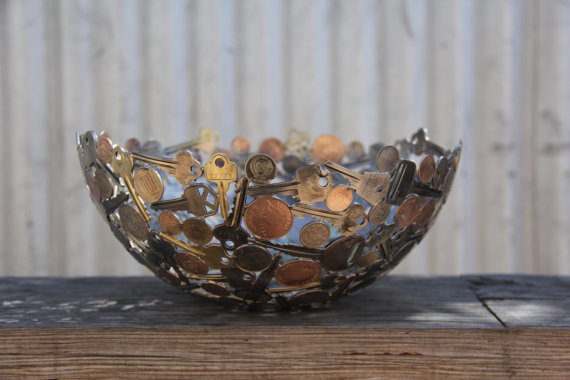 Bowl Made out of Coins and Keys-15 Beautiful Items That Are Carved Out Of Scrap