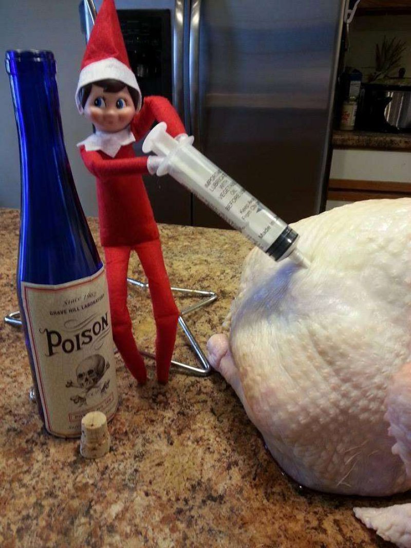 Poisoning The Thanksgiving Turkey-15 Hilarious Photos Of The Elf On The Shelf Gone Wrong