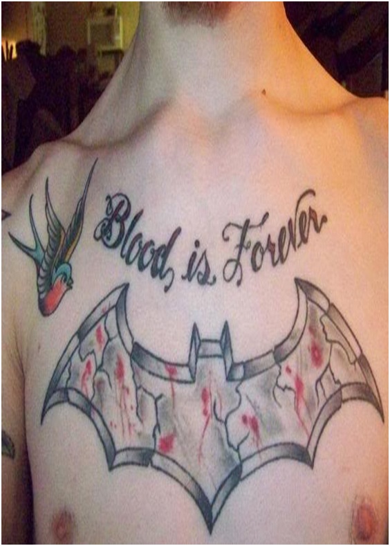 Blood is Forever Tattoo-Top 15 Worst Chest Tattoos Ever